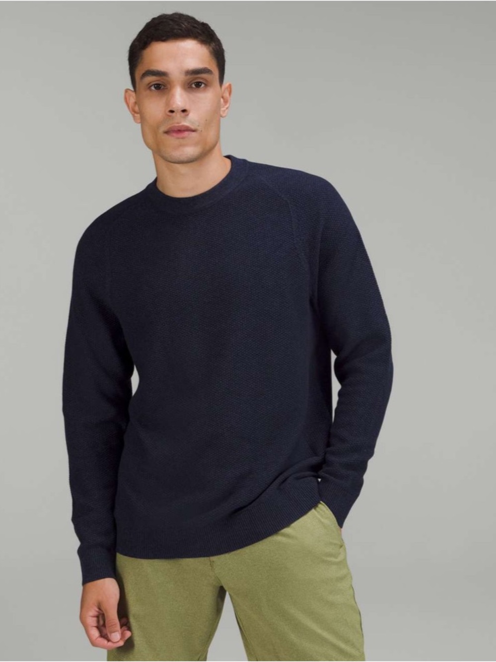 Lululemon Athletica Textured Knit Crewneck Sweater Heathered Navy Blue XXL